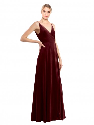 Faux Wrap V-Neck Sleek Long Velvet Prom Dress Clearance