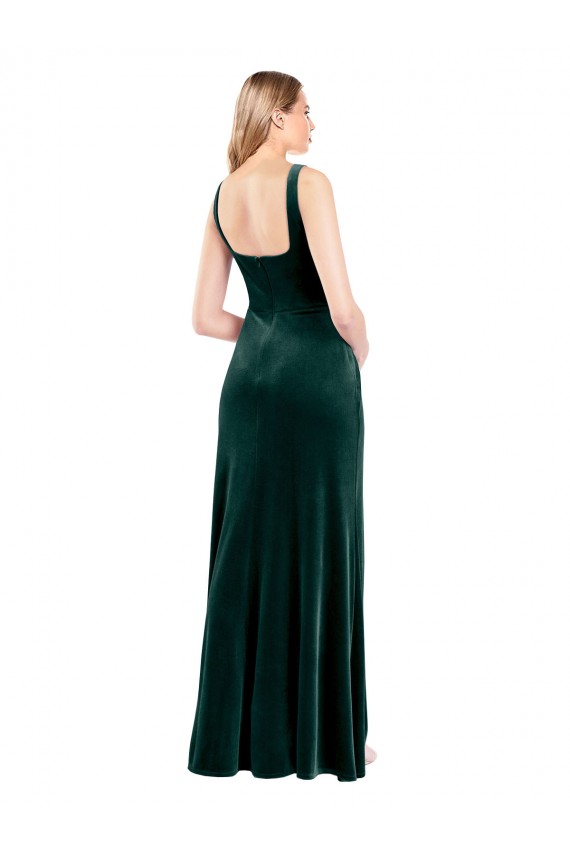 Square Neck Full Length Velvet Prom Dress with Side Slit Clearance