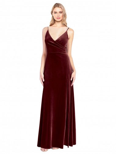 Faux Surplice Neckline Slim A-Line Long Velvet Prom Dress Clearance
