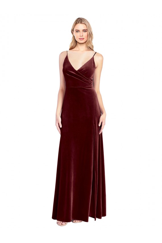 Faux Surplice Neckline Slim A-Line Long Velvet Prom Dress Clearance