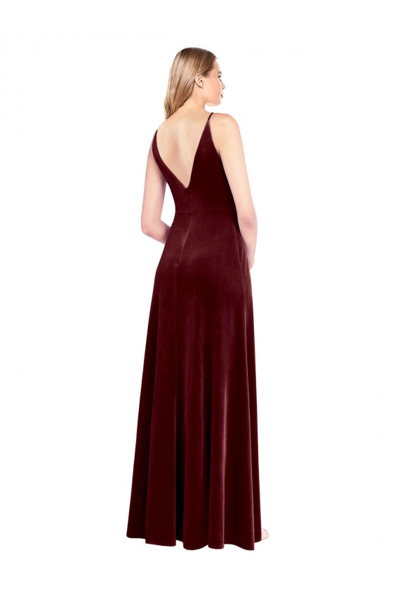 Faux Surplice Neckline Slim A-Line Long Velvet Prom Dress Clearance