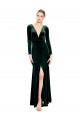 Plunging V-Neckline Long Sleeves Open Back Velvet Prom Dress Clearance