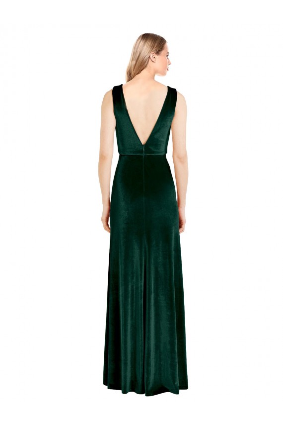 Daring Deep V-Neck Long Full Length Velvet Prom Dress Clearance