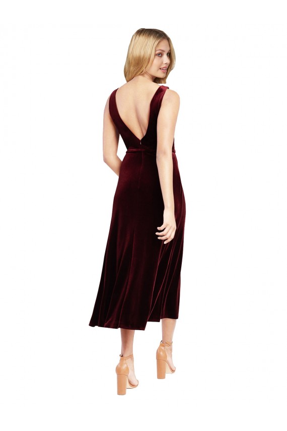Daring Plunging V-Neckline Short Midi Length Velvet Cocktail Prom Dress / Homecoming Dress Clearance
