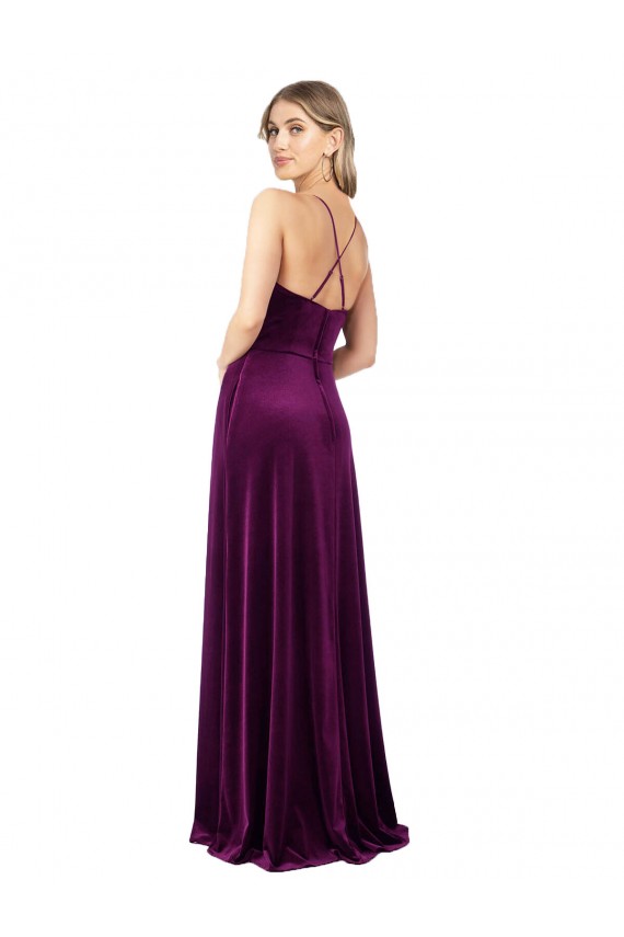 Draped Neckline Spaghetti Straps Velvet Prom Dress Clearance