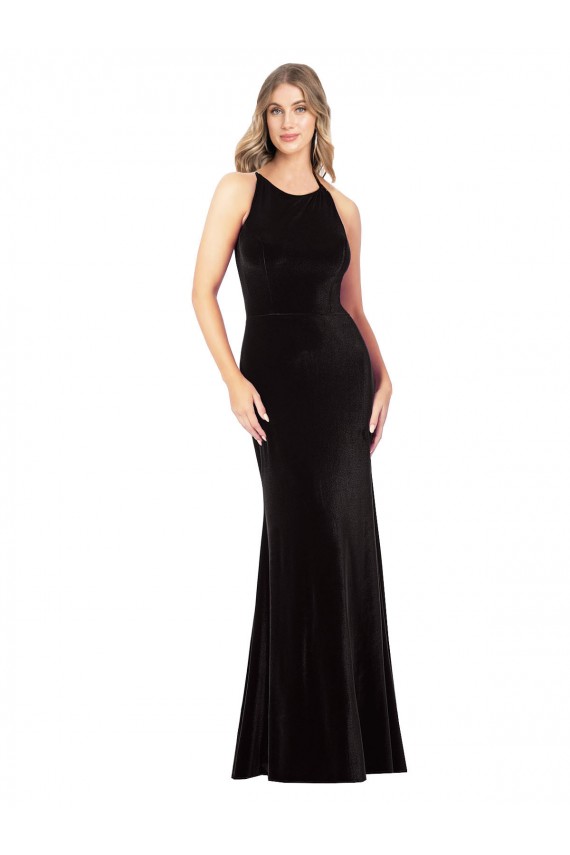 Vintage Velvet High Neck Prom Dress with Strappy Back Clearance