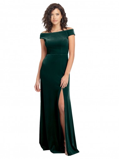 Floor Length Cap Sleeves Long Velvet Prom Dress with High Side Slit Clearance