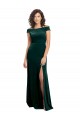 Floor Length Cap Sleeves Long Velvet Prom Dress with High Side Slit Clearance