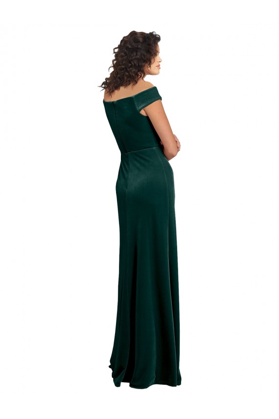 Floor Length Cap Sleeves Long Velvet Prom Dress with High Side Slit Clearance