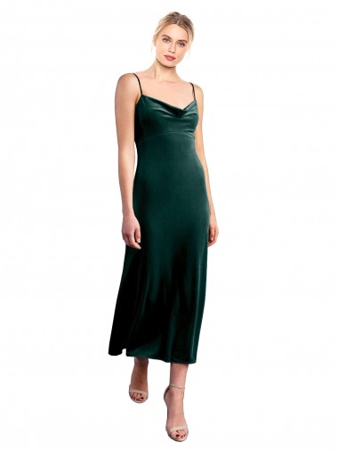Midi Length Cowl Neck Velvet Slip Cocktail Prom Dress / Homecoming Dress Clearance