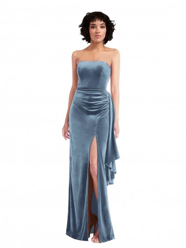 Strapless Velvet Maxi Prom Dress with Draped Skirt Clearance