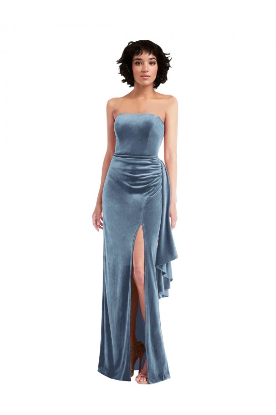 Strapless Velvet Maxi Prom Dress with Draped Skirt Clearance