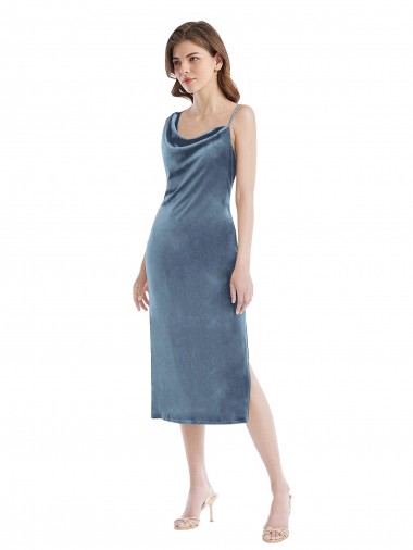 Midi Length Asymmetrical One Shoulder Velvet Slip Prom Dress Clearance
