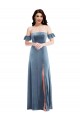 Ruffle Sleeve Off the Shoulder Velvet Maxi Prom Dress Clearance