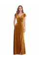 Cap Sleeve Faux Wrap Velvet Maxi Prom Dress with Pockets Clearance