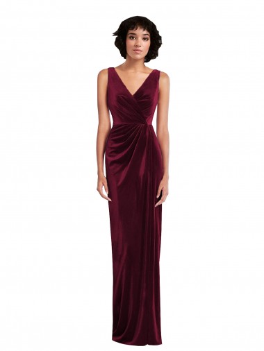Draped Skirt Faux Wrap Velvet Maxi Prom Dress Clearance