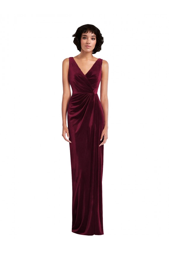 Draped Skirt Faux Wrap Velvet Maxi Prom Dress Clearance