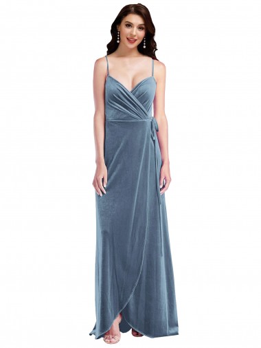Velvet Wrap Maxi Prom Dress with Pockets Clearance