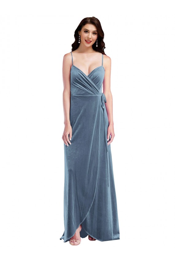 Velvet Wrap Maxi Prom Dress with Pockets Clearance