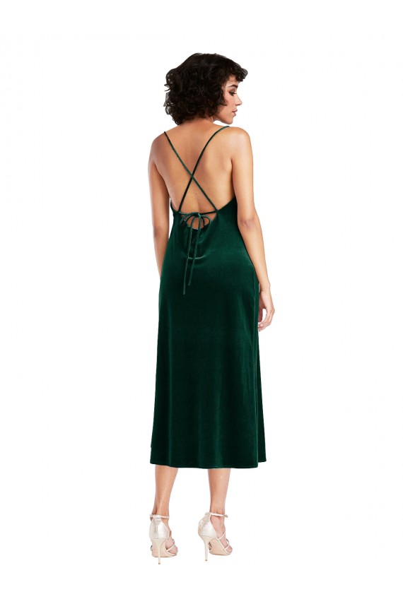 Midi Length Cowl Neck Velvet Short Slip Cocktail Prom Dress / Homecoming Dress Clearance