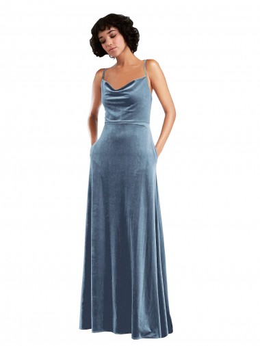 Sleek Cowl Neck Velvet Maxi Prom Dress with Pockets Clearance