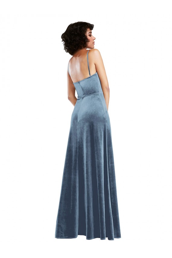 Sleek Cowl Neck Velvet Maxi Prom Dress with Pockets Clearance