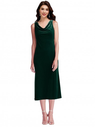 Cowl Neck Velvet Midi Length Cocktail Prom Dress / Homecoming Dress Clearance