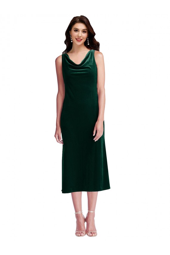 Cowl Neck Velvet Midi Length Cocktail Prom Dress / Homecoming Dress Clearance