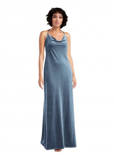 Cowl Neck Velvet Maxi Slip Prom Dress Clearance