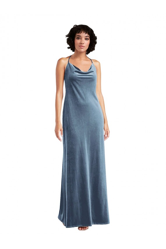 Cowl Neck Velvet Maxi Slip Prom Dress Clearance