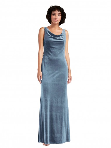 Floor Length Cowl Neck Long Stretch Velvet Maxi Prom Dress Clearance