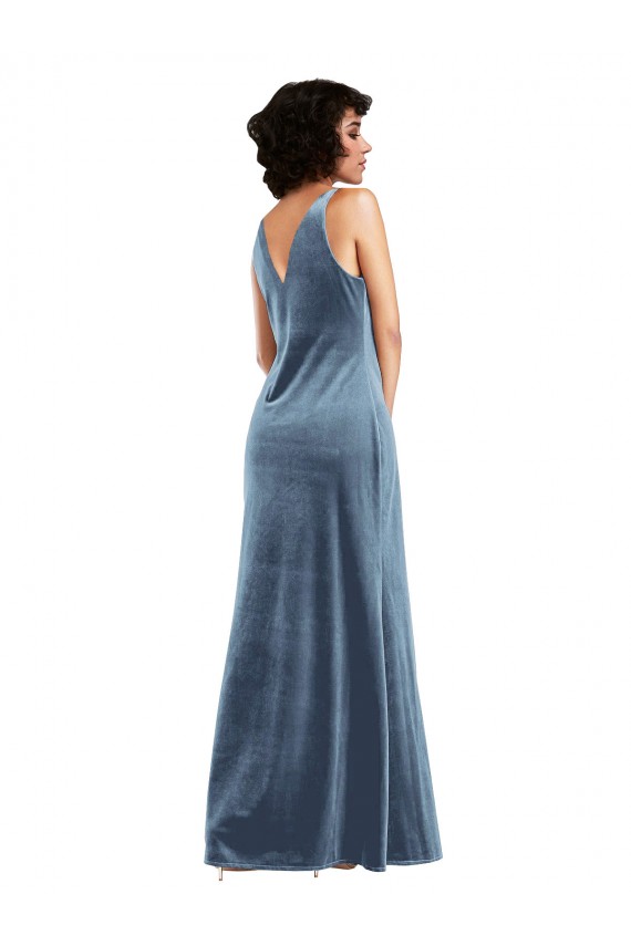 Floor Length Cowl Neck Long Stretch Velvet Maxi Prom Dress Clearance