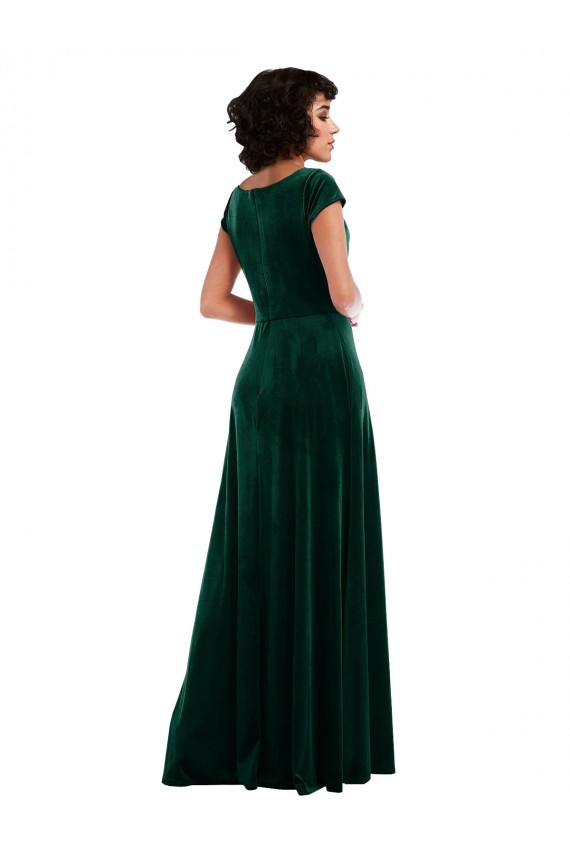 Cowl Neck Cap Sleeve Velvet Maxi Prom Dress with Pockets Clearance
