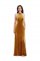 High-Neck Halter Velvet Maxi Prom Dress with Front Slit Clearance