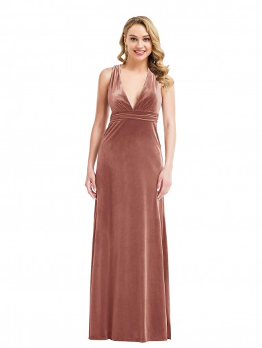 Plunging Neckline Velvet Maxi Prom Dress with Criss Cross Open Back Clearance