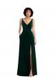 Floor Length Velvet Maxi Prom Dress with Shirred Bodice and Front Slit Clearance