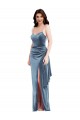 Spaghetti Strap Velvet Maxi Prom Dress with Draped Skirt Clearance