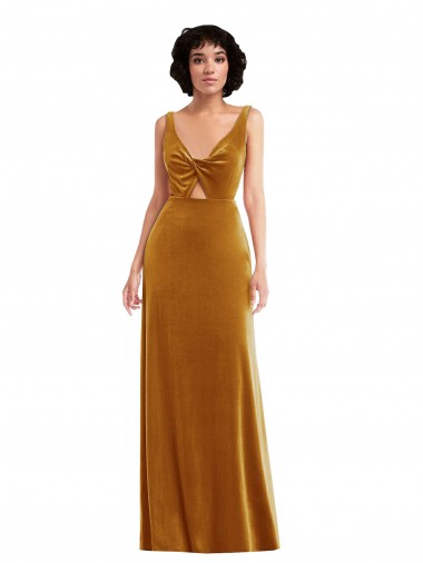 Twist Front Cutout Velvet Maxi Prom Dress with Pockets Clearance