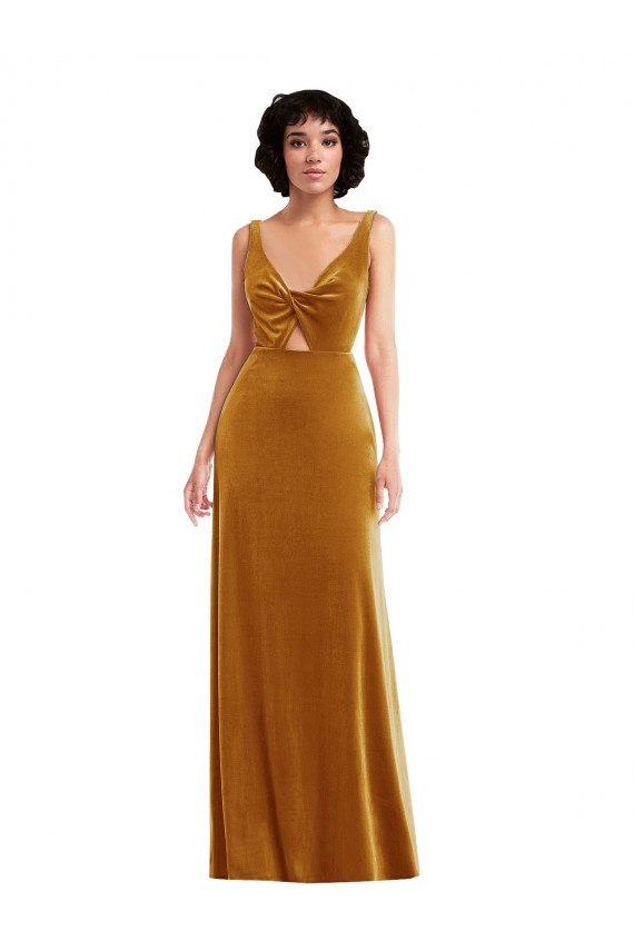 Twist Front Cutout Velvet Maxi Prom Dress with Pockets Clearance