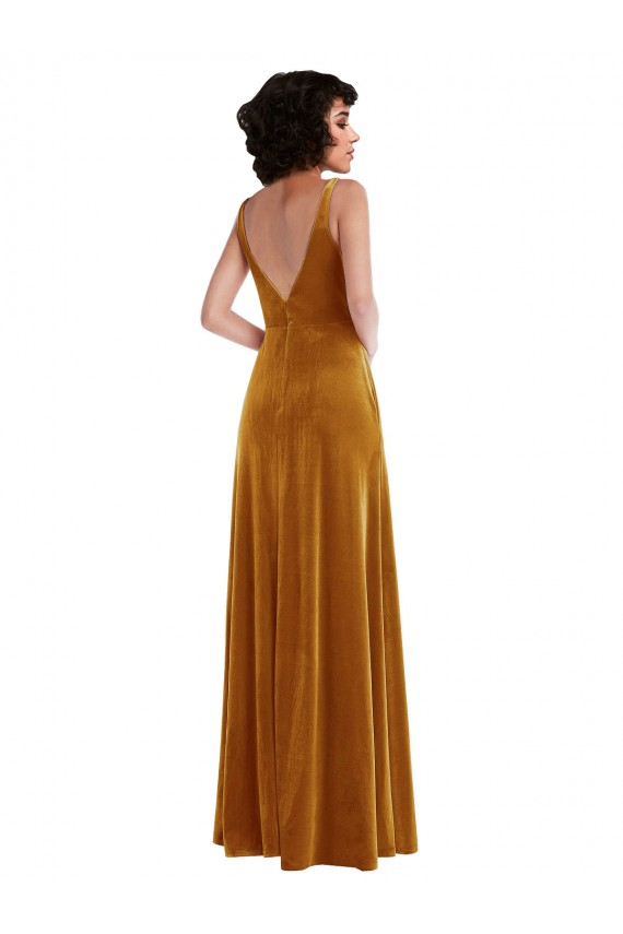 Twist Front Cutout Velvet Maxi Prom Dress with Pockets Clearance