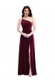 One Shoulder Spaghetti Strap Velvet Maxi Prom Dress with Pockets Clearance