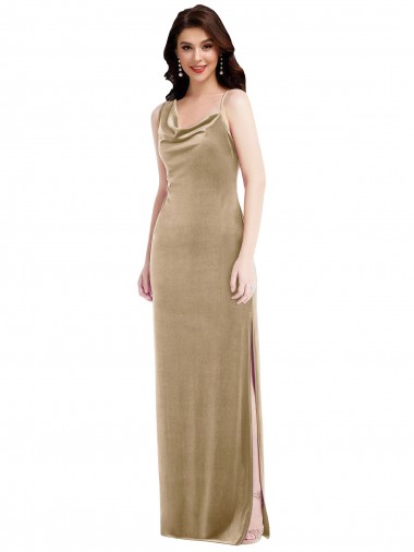Asymmetrical One Shoulder Velvet Maxi Slip Prom Dress Clearance