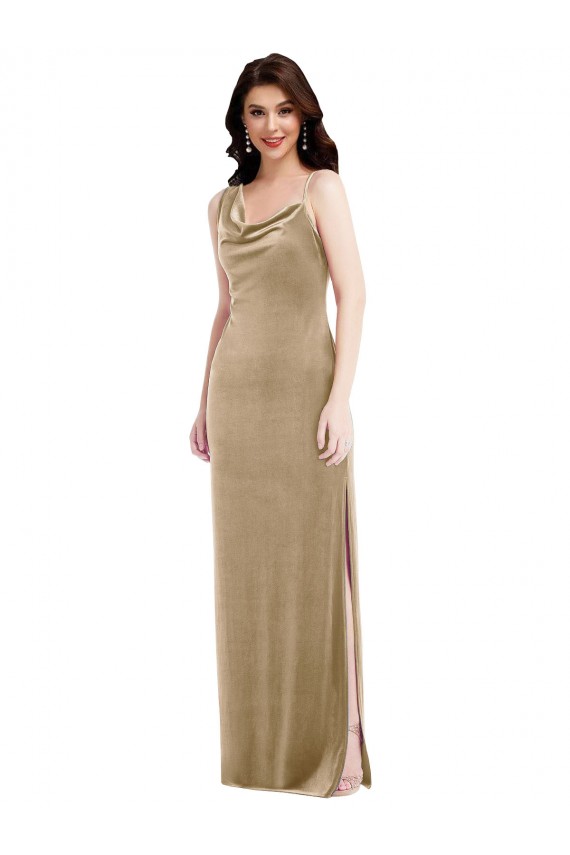 Asymmetrical One Shoulder Velvet Maxi Slip Prom Dress Clearance