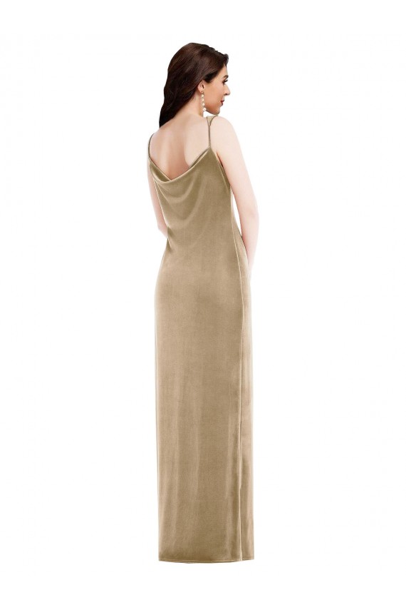 Asymmetrical One Shoulder Velvet Maxi Slip Prom Dress Clearance