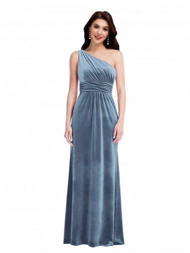 One Shoulder Draped Velvet Maxi Prom Dress Clearance
