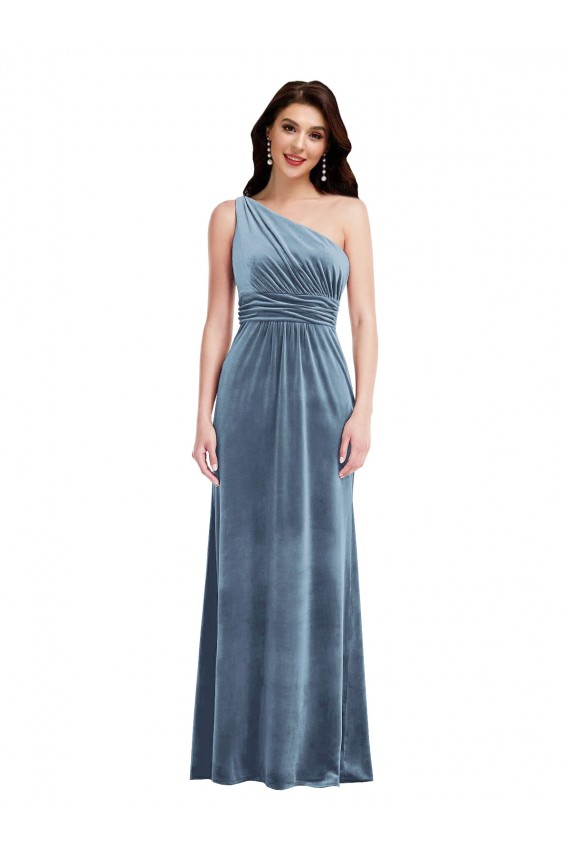 One Shoulder Draped Velvet Maxi Prom Dress Clearance