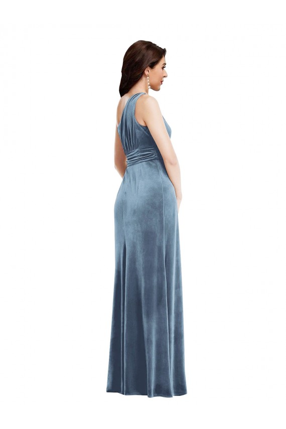 One Shoulder Draped Velvet Maxi Prom Dress Clearance