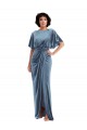 Flutter Sleeve Open Back Velvet Maxi Prom Dress with Pockets & Draped Wrap Skirt Clearance