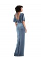 Flutter Sleeve Open Back Velvet Maxi Prom Dress with Pockets & Draped Wrap Skirt Clearance