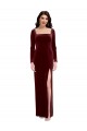 Sleek Square Neck Spaghetti Straps Velvet Prom Dress with Side Slit Clearance